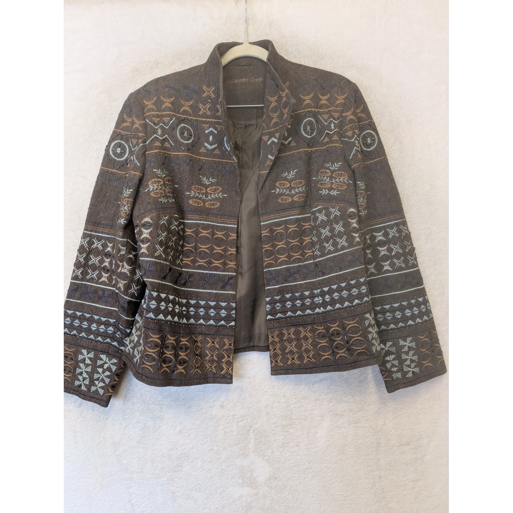 Coldwater Creek Blazer Women's P8 Brown Embroidered Boho